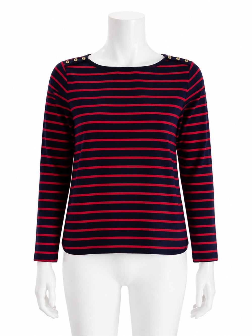 SFERA BASIC Striped Long Sleeve Sweater Gold Shoulder Buttons Navy Blue Red XL